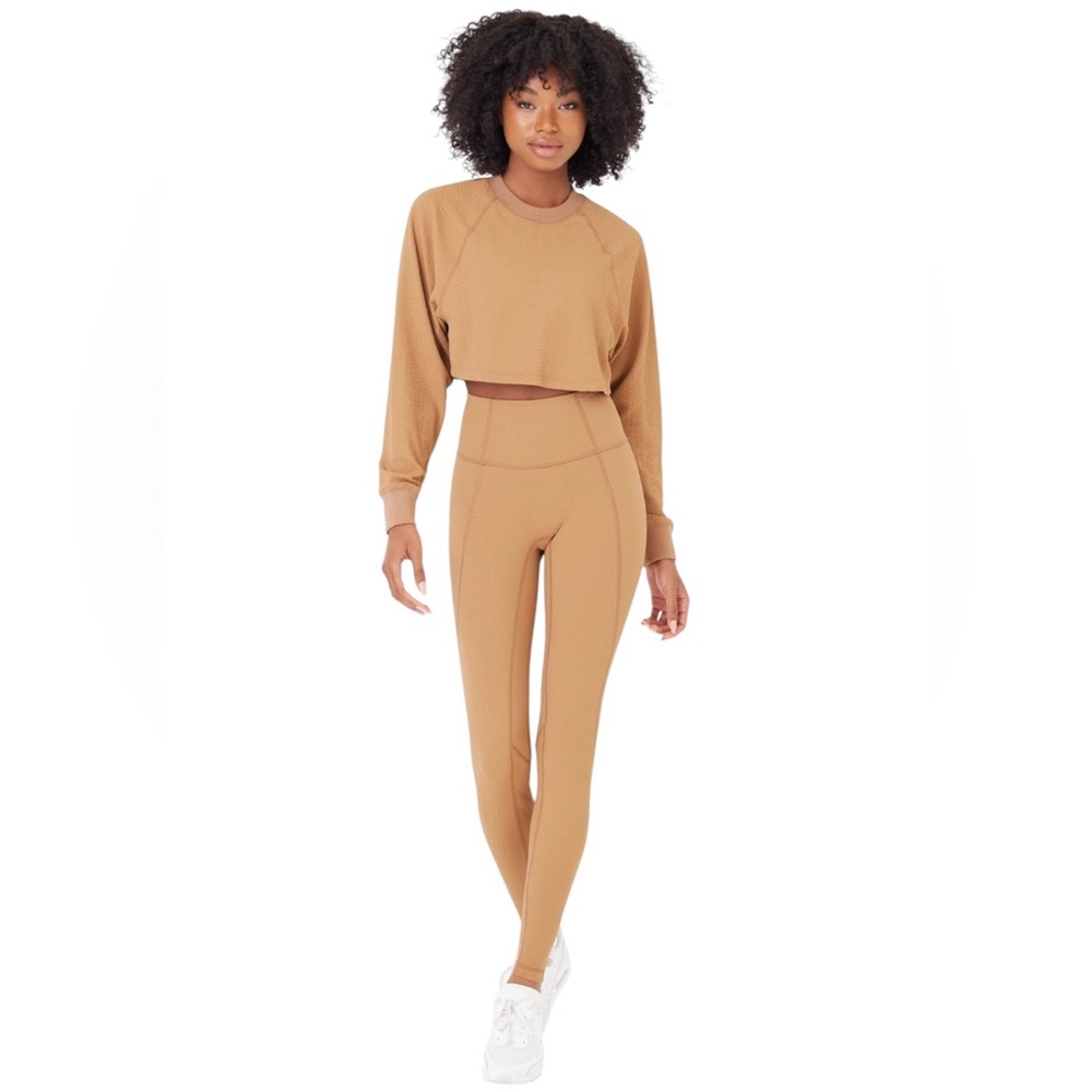 NWT GIGI C Tan Camel Ava Snakeskin Legging and Matching Crop Top Set Medium